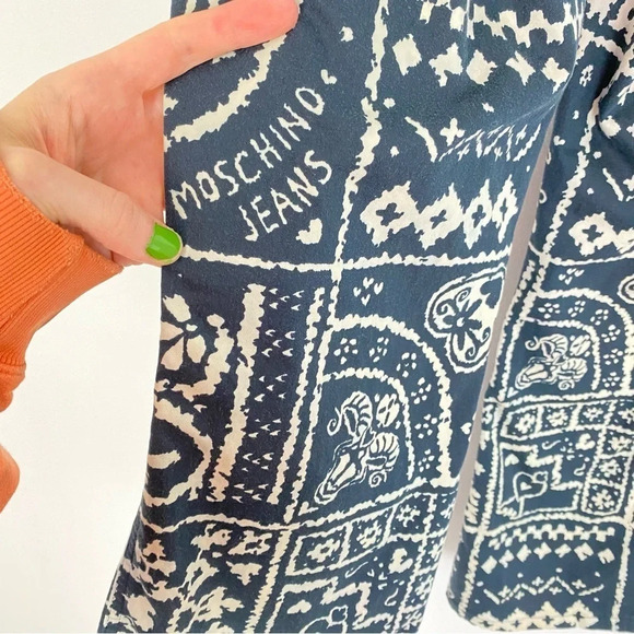 Vintage 90s Moschino Jeans Donna Flare Pants Womens Size 10 Patchwork Print - Picture 8 of 15